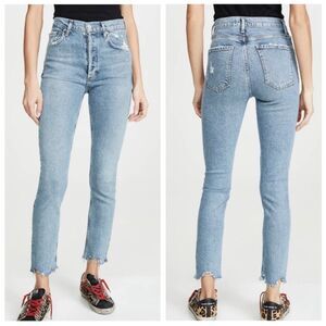 Agolde Nico High Rise Slim Fit Distressed Light Wash Jeans size 24